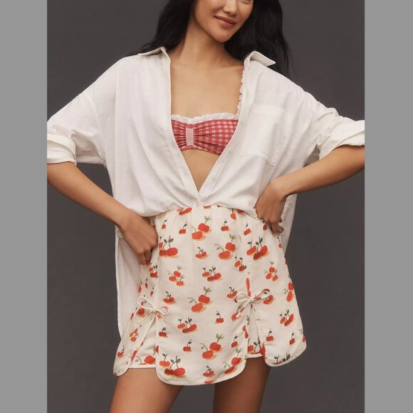 NWT Farm Rio x Anthropologie Cherry Linen Blend Skort Shorts Skirt - Picture 2 of 3